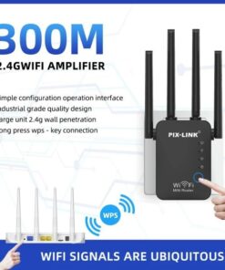 PIX-LINK N300 WiFi Repeater 300Mbps – 2.4G Wireless Signal Amplifier Router Range Extender with 4 External Antennas (WR09B)